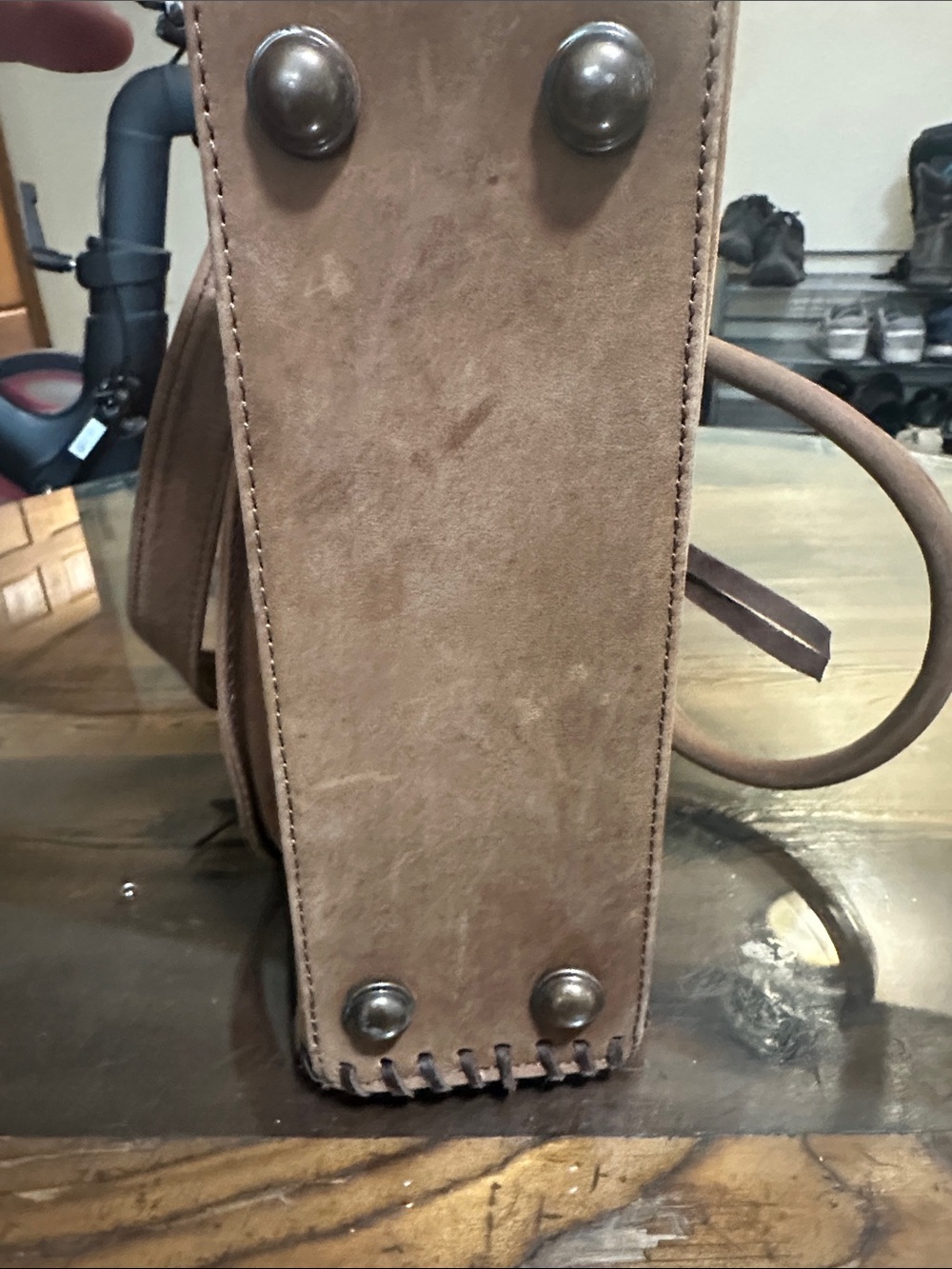 STS Brown Leather Satchel with Leopard Accent - Picture 7 of 7
